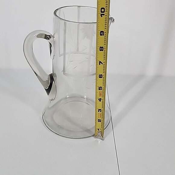 Vintage Glass Clear Pitcher Floral etched Silver Accent Heavy - Picture 7 of 12